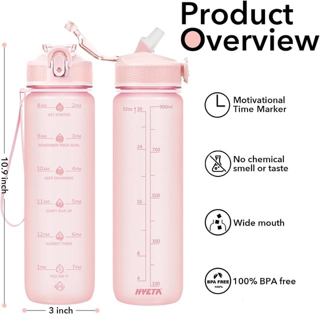 Detalle 2 de Hyeta 32oz Water Bottles with Straw (with motivational time-to-drink markings)