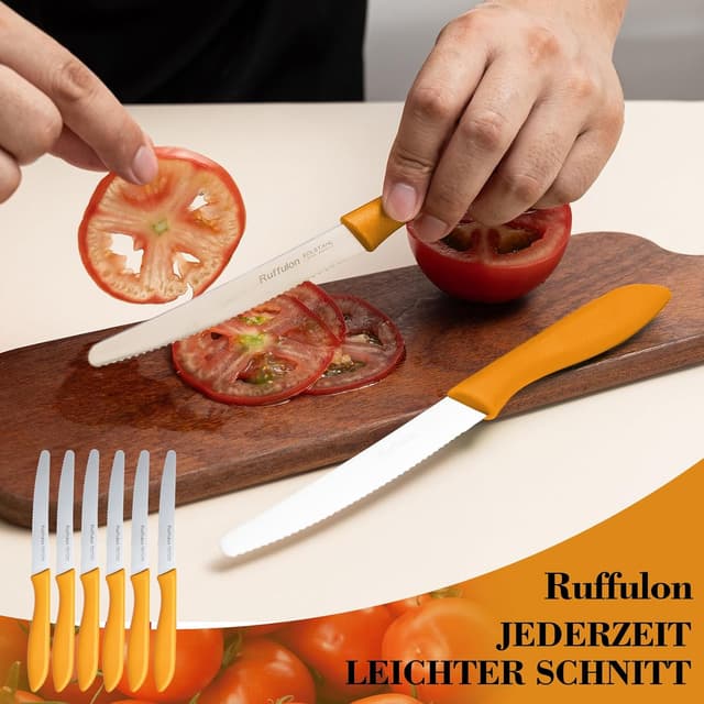 Thumbnail 6 de Brotmesser-Set mit Wellenschliff (12-teilig) aus Edelstahl, 23 cm Tefalmesser – orange Messerset