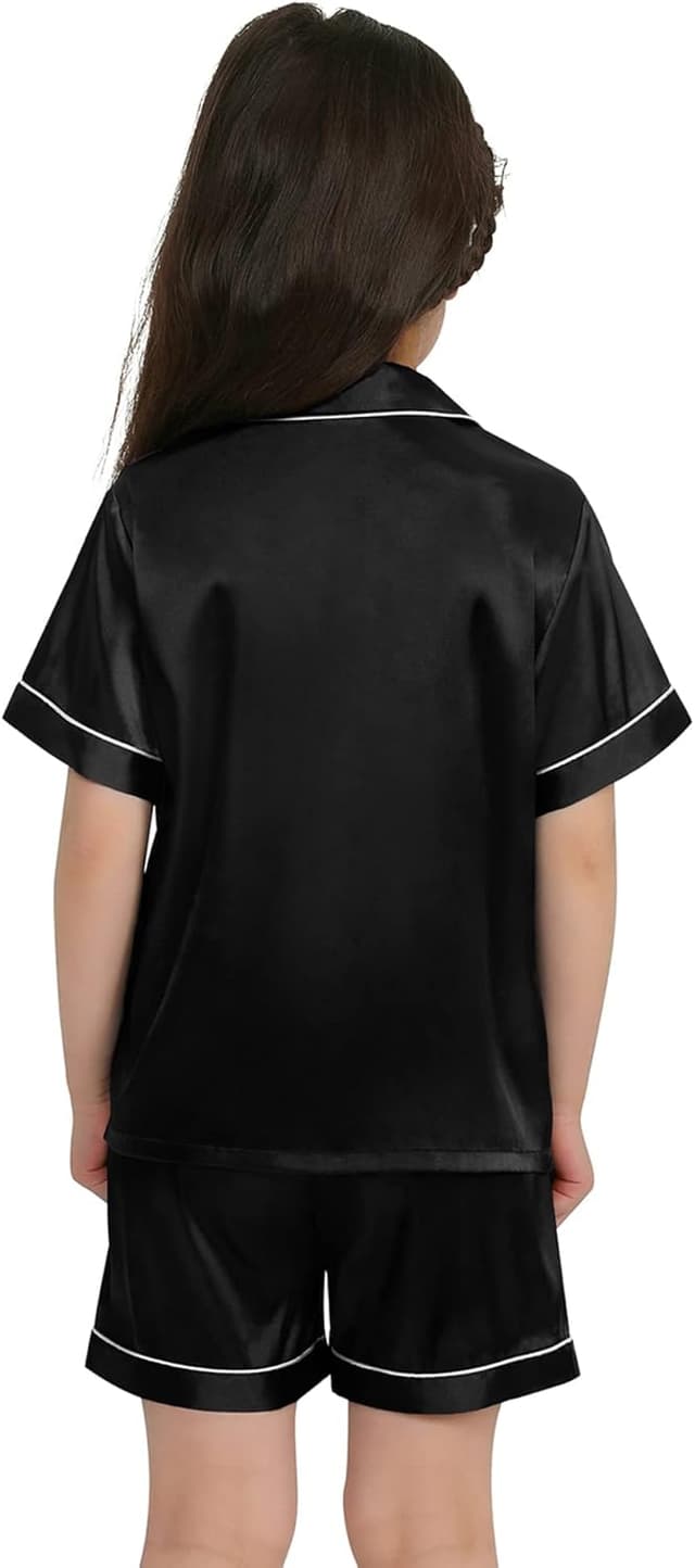 Detalle 2 de SWOMOG Girls Silk Pyjamas Short Sleeve Satin Button-Down 2-Piece Set (Kids)