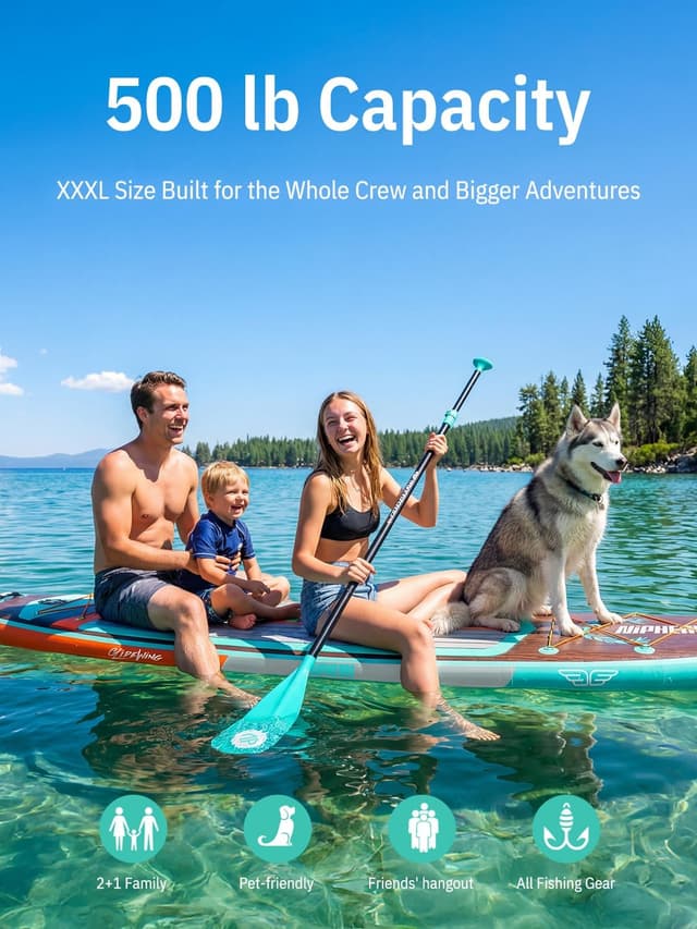 Detalle de Niphean (Extra Large) Inflatable Paddle Board (SUP) for 2+1 People, 500 lbs Capacity with Accessories