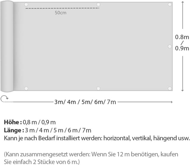 Thumbnail 6 de Sekey Frangivista per balcone e recinzione in telo Oxford 90x300 cm impermeabile e antivento, taupe