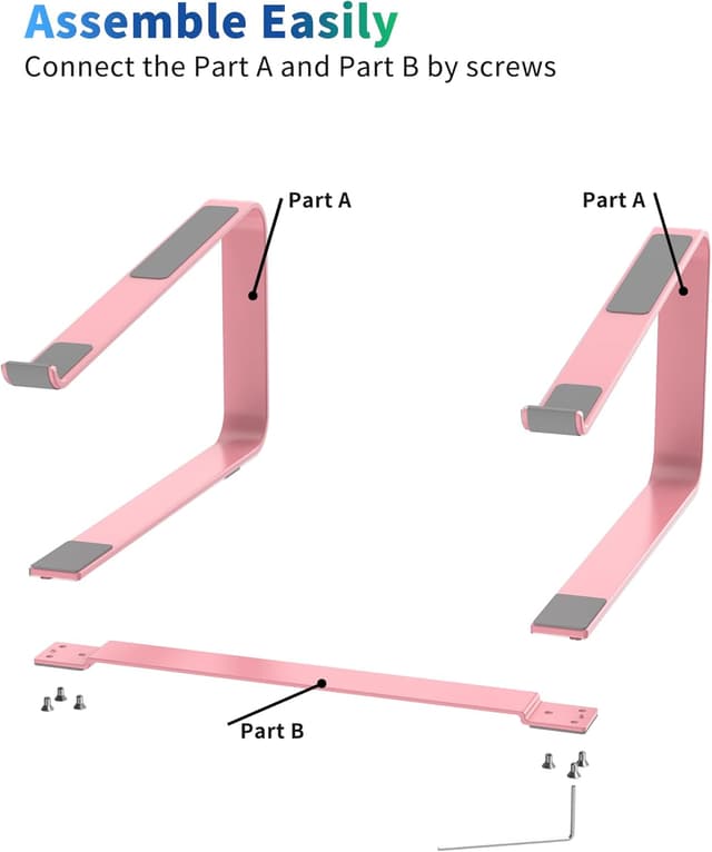 Detalle 2 de SOUNDANCE Metal Laptop Stand for Desk (Pink) – Ergonomic Riser for 12 to 17.3-inch Laptops