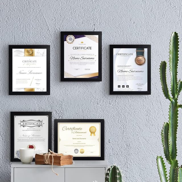 Detalle 2 de 8.5x11 Certificate Document Picture Frame Set of 6 (Black) for Wall or Tabletop