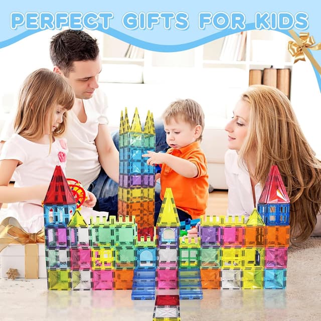 Detalle de Paaxido Magnetic Tiles 100-Piece 4D Diamond Magnetic Blocks Set (STEM Preschool Building Toys)