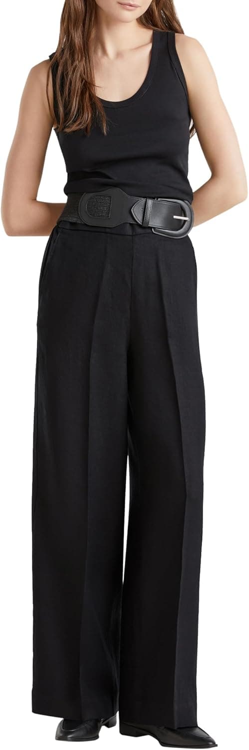 Detalle 2 de Pantalone a palazzo in lino United Colors of Benetton 4aghdf08k da donna