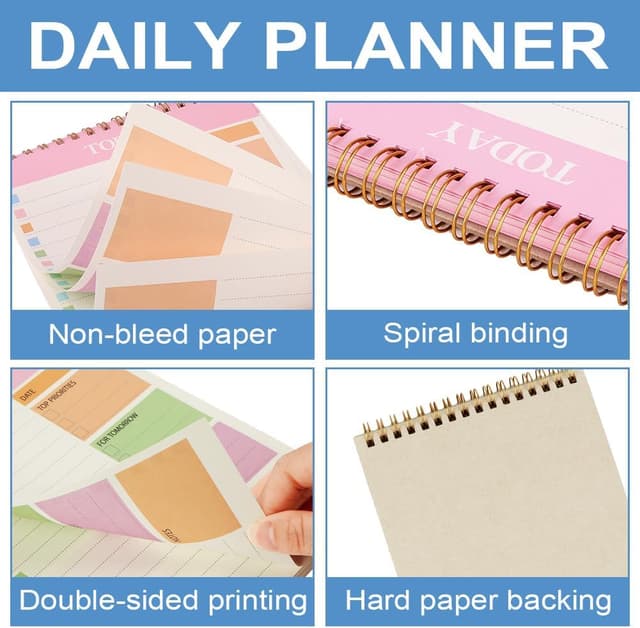 Detalle de OFFCUP To Do List Planner A5 non datato, 2 pezzi da 52 fogli (104 pagine) con rilegatura a doppia spirale