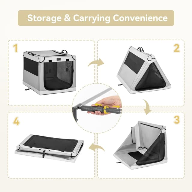 Detalle de Petsfit Collapsible Dog Kennel with Thicken Mat, Adjustable Fabric Sleeve & Breathable Mesh Doors (100 cm)