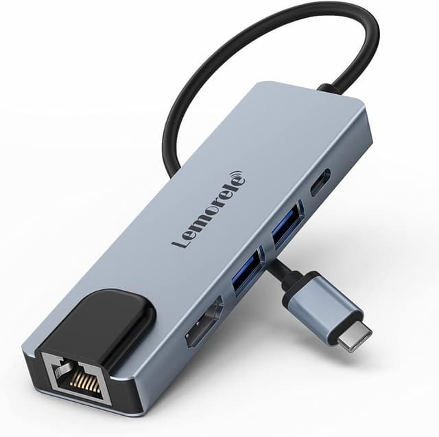 Detalle de Lemorele 6‑in‑1 USB‑C Hub 100W PD, 4K HDMI, Ethernet