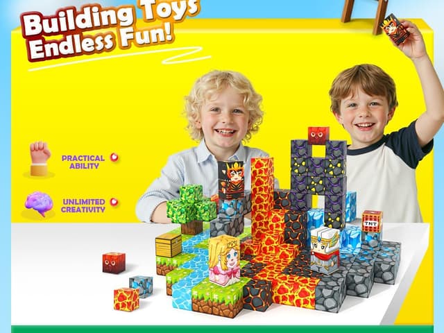 Detalle de IGIVI Magnetic Blocks Build Mine Magnet World Lava Valley Set (88 pcs) – 2.5 cm magnetic cube building toy for ages 3+