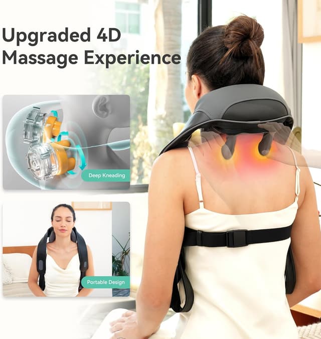 Detalle 2 de Snailax verbessertes 4D kabelloses Nackenmassagegerät mit Wärme & Shiatsu-Knetmassage