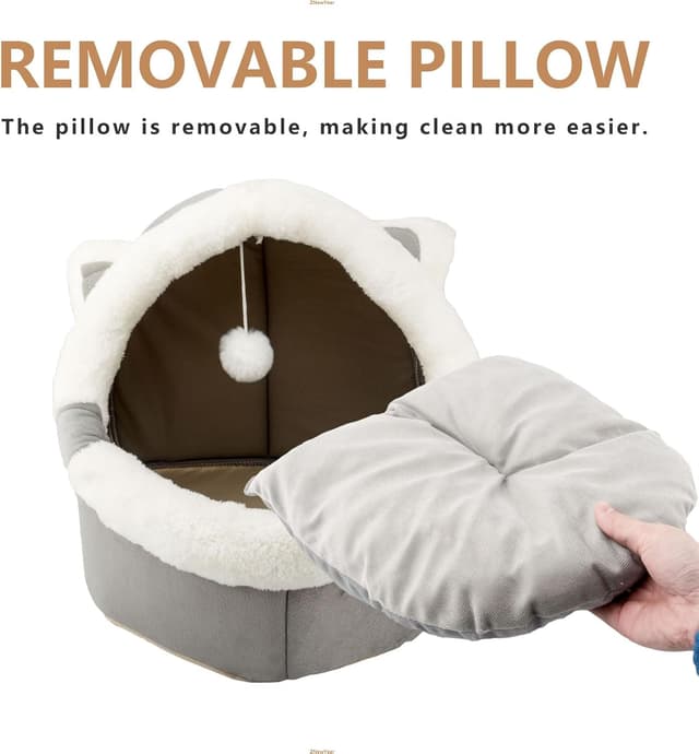 Detalle de ZNewYear Cat Beds for Indoor with Hanging Toy – Small Dog Cave Bed & Kitten Tent House with Removable Cushioned Pillow