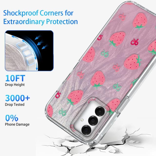 Detalle de Tedyhulle Hülle für Samsung Galaxy A15 4G/5G mit rosa Erdbeer-Schleife – dünne TPU/PC Schutzhülle