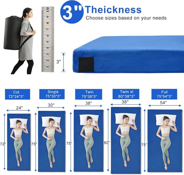 Detalle de Memory Foam Camping Mattress Pad for Adults — Waterproof, Non-Slip Roll-Up Floor Sleeping Mat