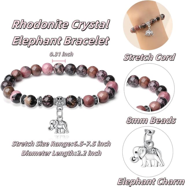 Detalle de XIANNVXI 8mm Crystal Elephant Bracelet – good luck & strength beaded jewellery gift