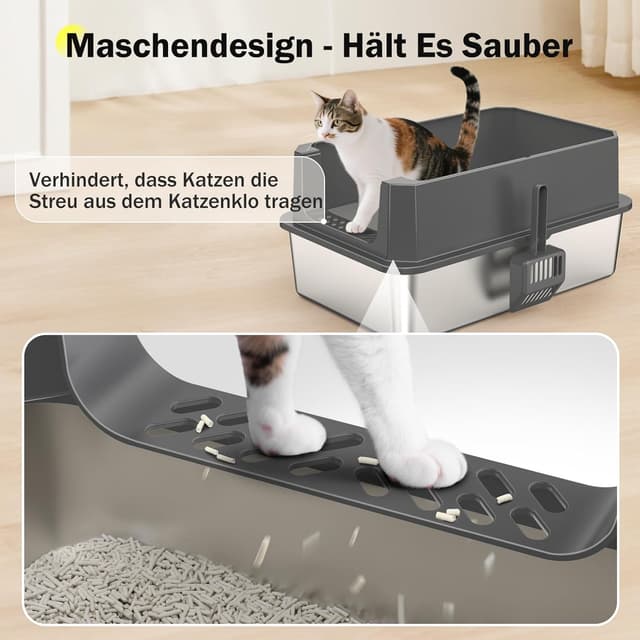 Detalle de MIXJOY Katzenklo Edelstahl XL (28 l) mit hohem Rand, auslaufsicher, 56,5 x 36,5 x 25,5 cm