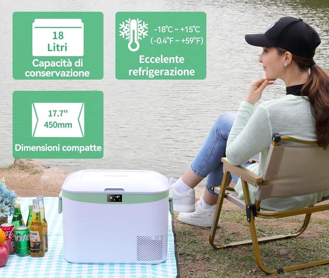 Detalle 2 de BINGI Frigorifero portatile auto 18L con compressore (fino a -18°C) 12V/24V/220V per camper e viaggi