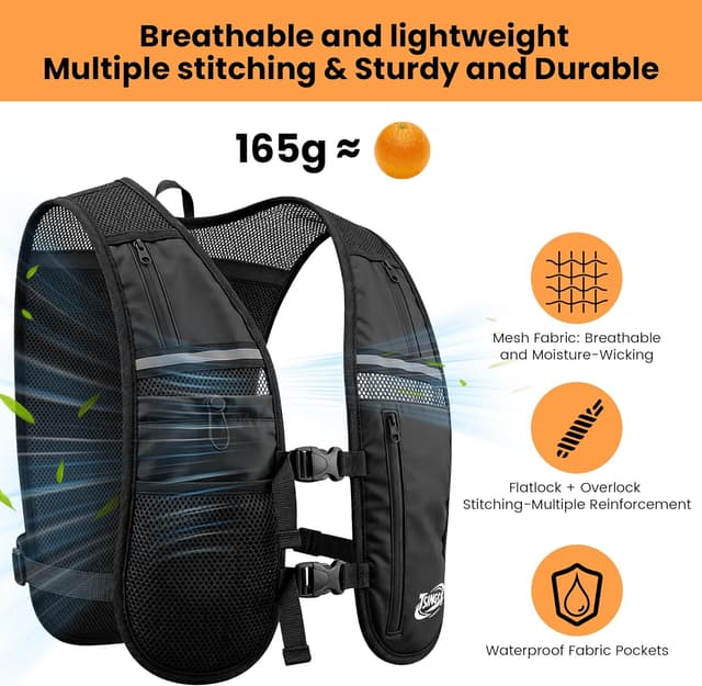 Detalle de TSINGSA Hydration Backpack running vest with 500ml soft flask and adjustable dual straps