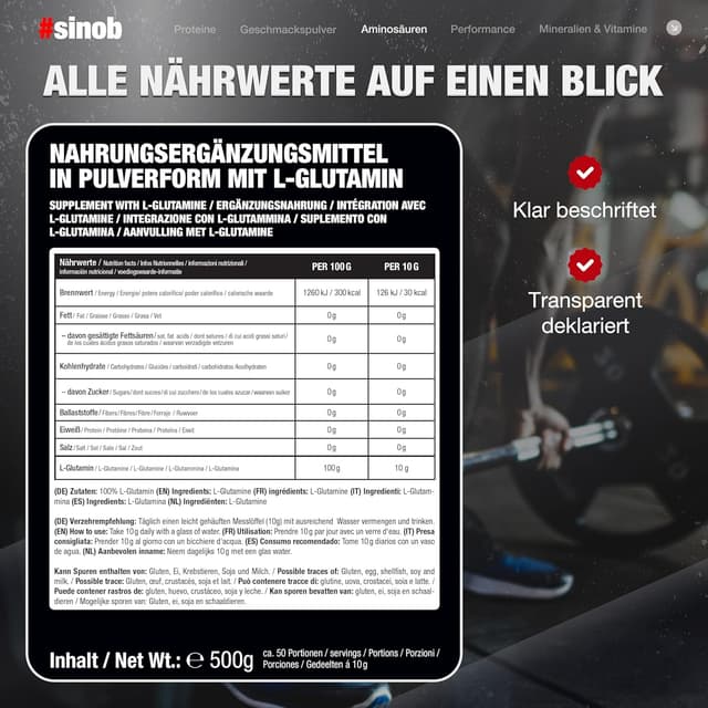 Thumbnail 2 de Glutamin 100% Pulver 500 g đź§Ş