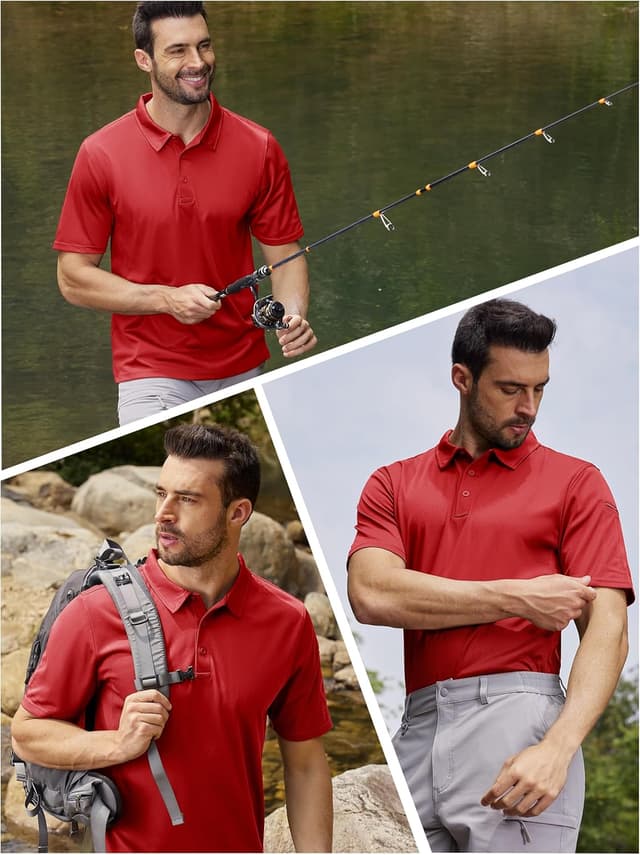 Detalle 2 de TACVASEN Men’s Performance Polo Shirts (Short Sleeve, Quick-Dry Pique Jersey)