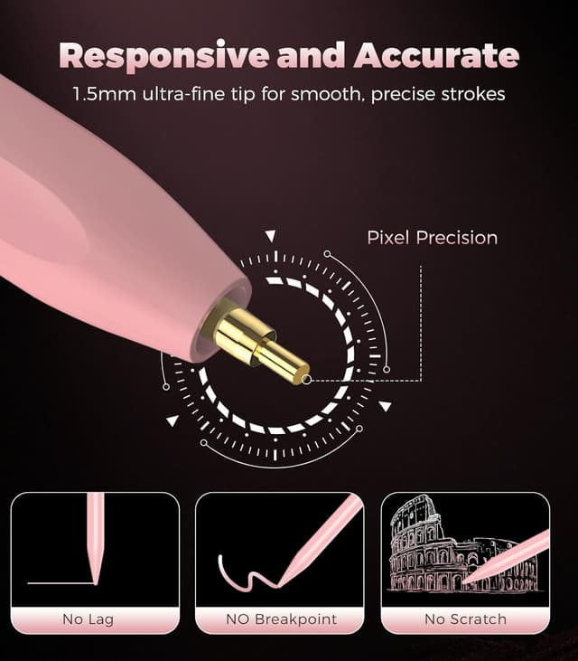 Detalle de Stylus Pen for iPad (2018–2025) Digital iPad Pencil with Palm Rejection, Double-Tap Activation & Magnetic Attachment (Pink)