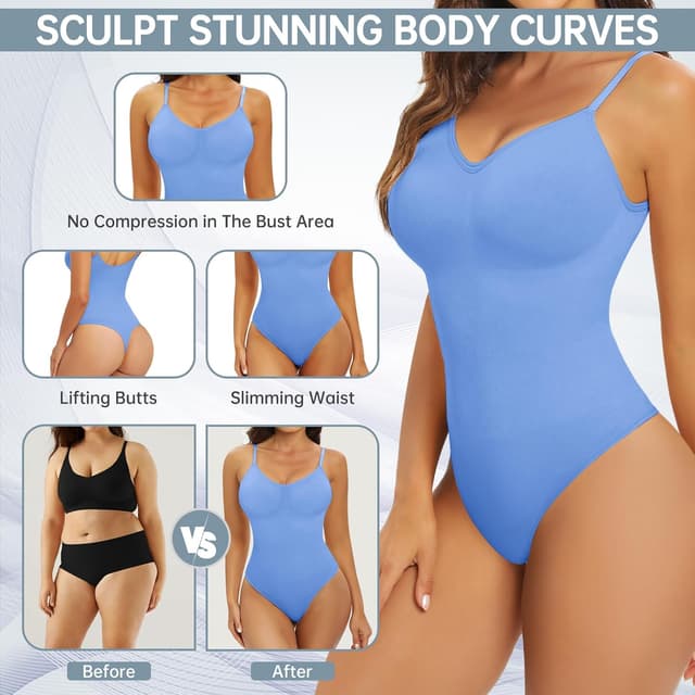 Detalle de Tuopuda Body gainant femme ventre plat : shapewear sans couture à bretelles spaghetti