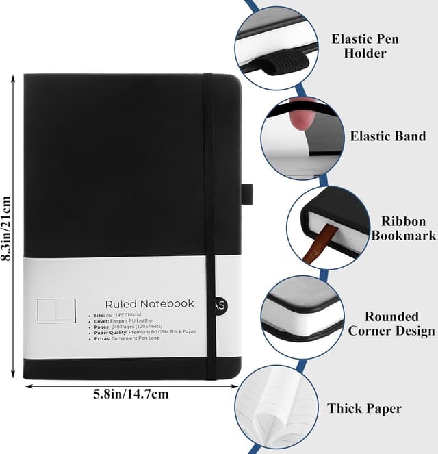 Detalle 2 de MIVIDE 8 Pack A5 Journal Notebook 240pp 📔