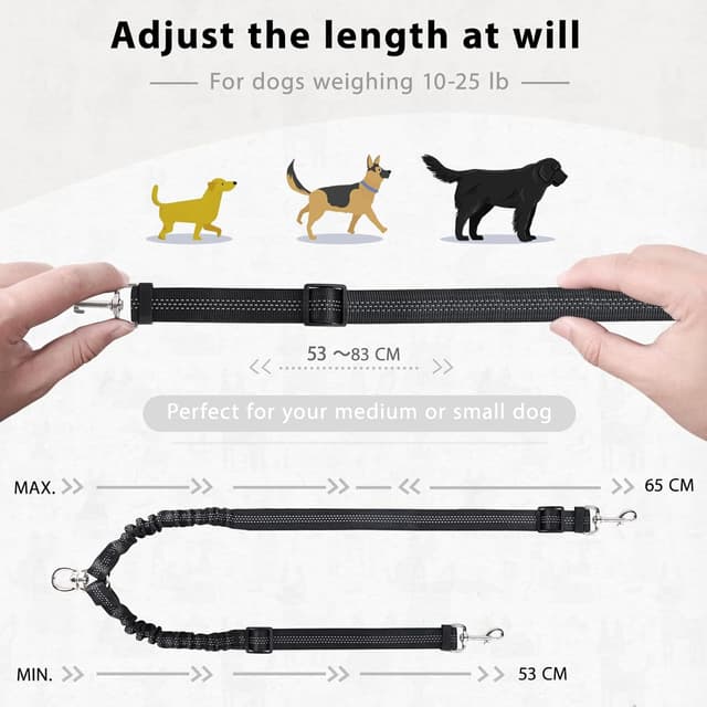 Detalle 2 de Double Dog Lead for 2 Dogs (No Tangle) with 360° Swivel, Reflective & Shock-Absorbing Bungee Handle – Black