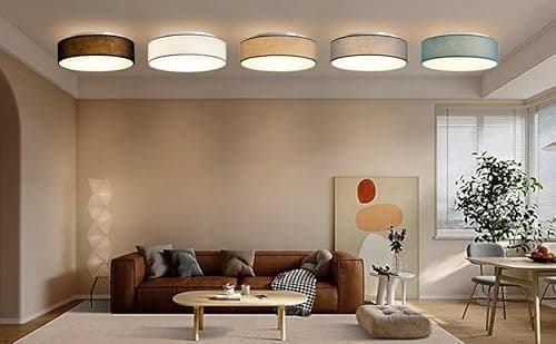 Detalle de Madera Nieve plafón de techo redondo de tela Taupe 38 cm con 2 casquillos E27 (sin bombilla)