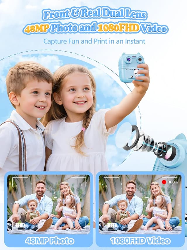 Detalle 2 de Macchina fotografica Bambini istantanea 48MP Dual-Camera con stampa 4 rulli e schermo IPS 2,4