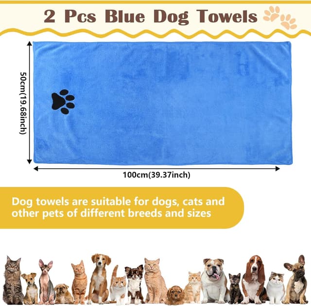 Detalle de Deepton Hundehandtuch (2er-Set) extra saugfähig, schnell trocknende Mikrofaser – 100 x 50 cm, blau