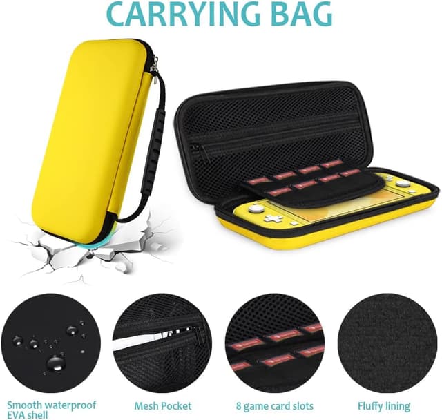 Detalle 2 de GeeRic Étui pour Switch Lite (2019) jaune : housse, coque transparente, protection d’écran et 4 grips