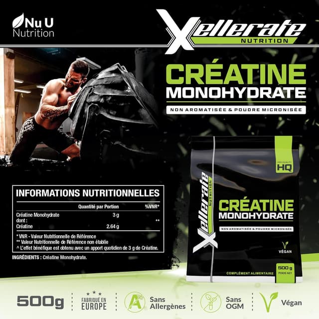 Thumbnail 1 de Xellerate Nutrition Créatine Monohydrate 500 g - poudre micronisée 📋