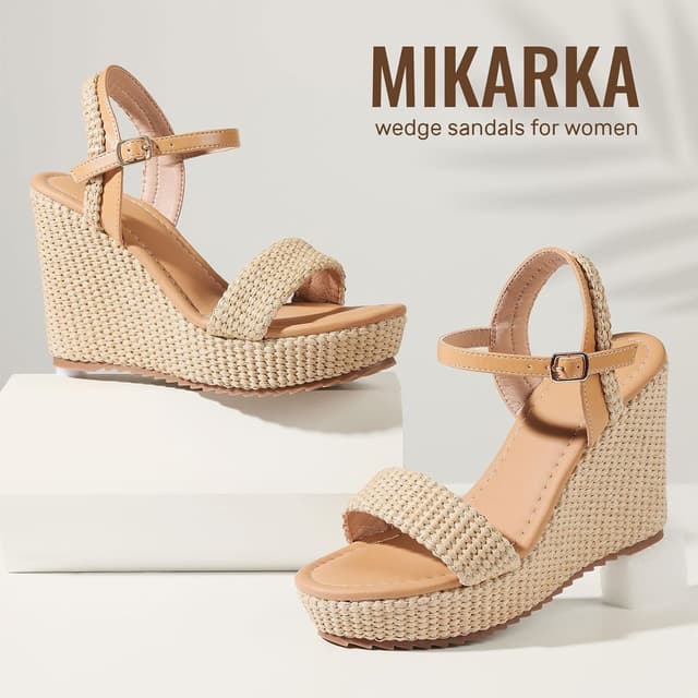 Detalle de Mikarka Women’s Espadrille Wedge Sandals with Ankle Strap & Platform