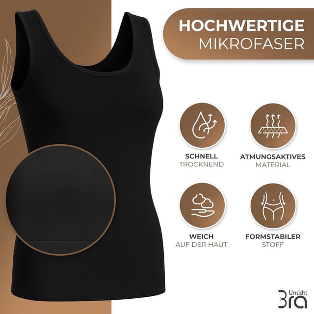 Detalle 2 de UnsichtBra 3er-Pack Shape Longshirt für Damen – Basic Mikrofaser-Unterhemden ohne Bügel (Weiß/Schwarz/Beige)