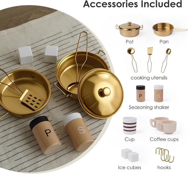 Thumbnail 5 de Wooden Play Kitchen for Kids 15+ Accessories 🍽