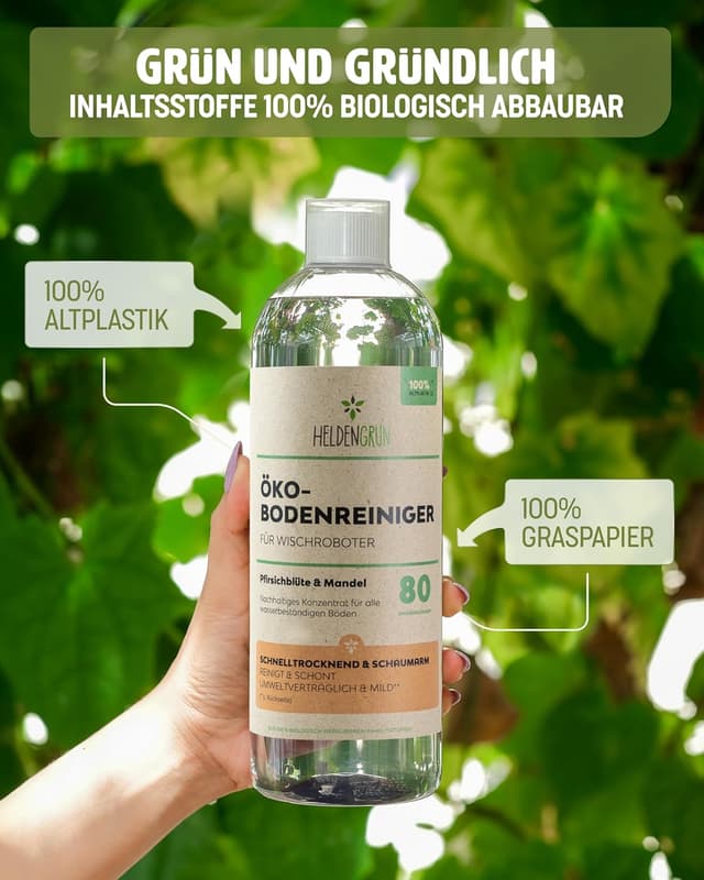 Thumbnail 6 de Heldengrün® Öko Bodenreiniger für Wischroboter Pfirsichblüte & Mandel – streifenfrei, schnelltrocknend & schaumarm