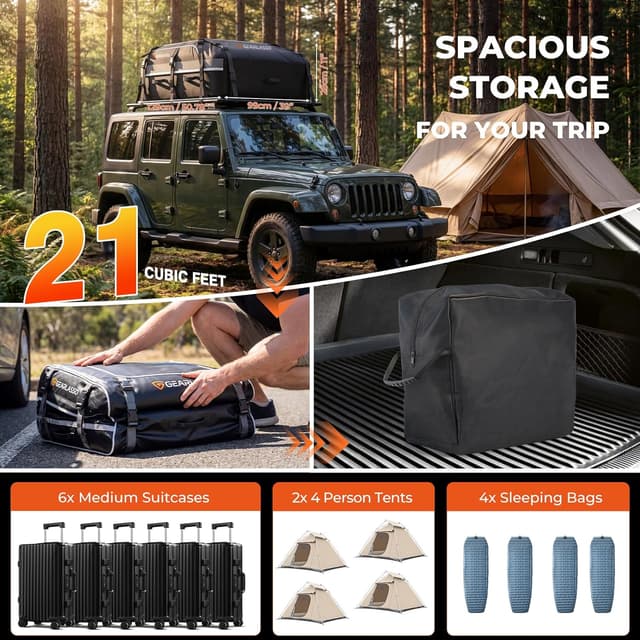 Detalle de GEARLASSO Car Roof Bag 21 Cubic Feet – waterproof rooftop cargo bag for cars, SUVs & vans