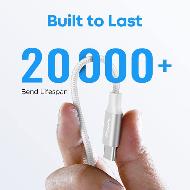 Detalle de etguuds 3-Pack USB-C Fast Charging Cables (USB-A to USB-C) with Nylon Braided Cord, White, 1m + 1m + 2m