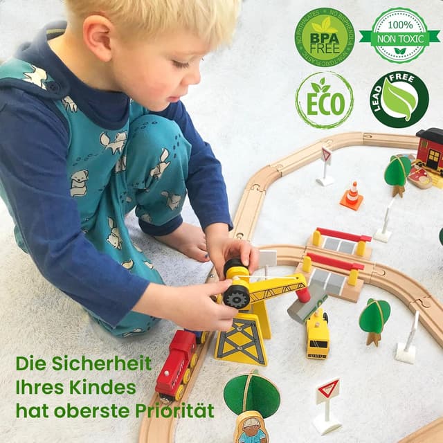 Thumbnail 2 de Tiny Land 55Pcs Holzeisenbahn Set 🚂