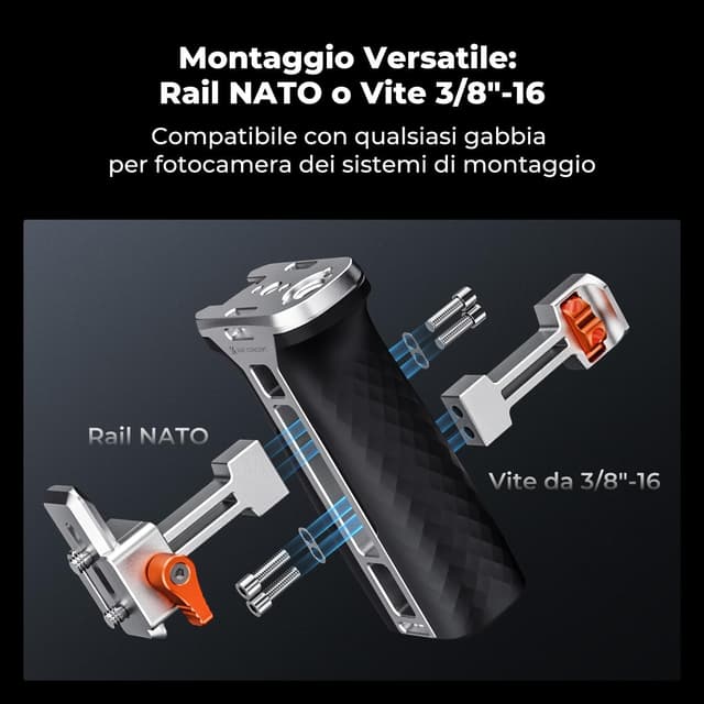 Detalle de K&F CONCEPT Maniglia laterale NATO per gabbie fotografiche con regolazione su/giù e cold shoe