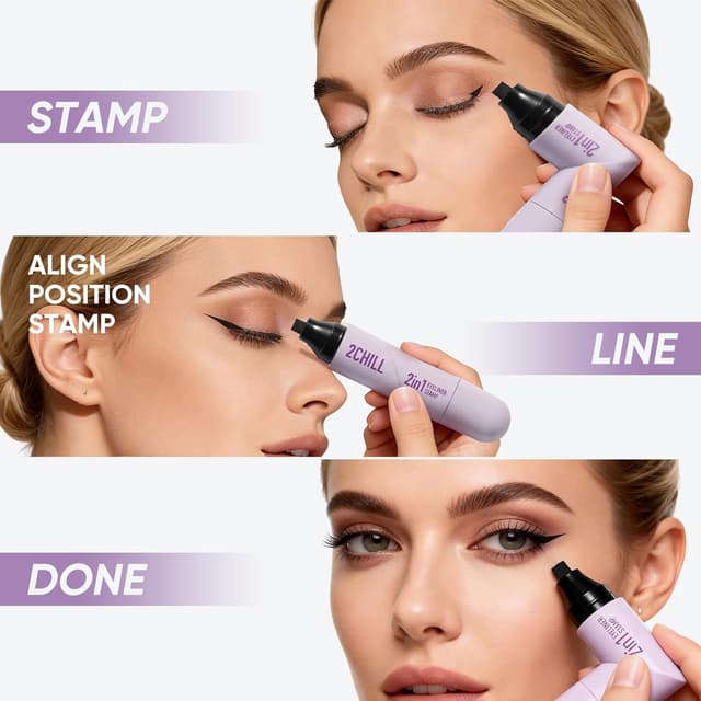 Detalle de 2CHILL 2er-Set drehbarer Eyeliner-Stempel (schwarz + braun), wasserfest & schweißfest