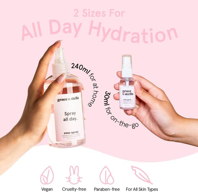 Detalle de Grace & Stella Award Winning Rose Water Facial Spray (240ml) — Vegan Rose Water Mist with Hyaluronic Acid