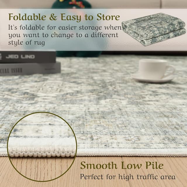 Thumbnail 3 de HOMFINE Alfombra Vintage Antideslizante Verde 200x300 cm 🛋