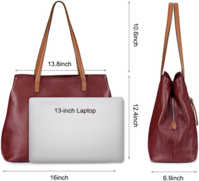 Detalle de S-ZONE Damen Handtasche aus Echtleder – faltbare Shopper mit Schulterriemen, für 13-Zoll-Laptop