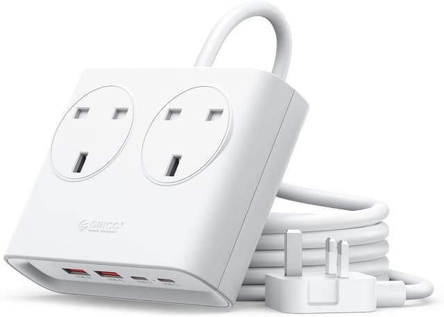 Detalle de ORICO PD 20W Desktop Extension Lead with USB Slots (2 USB-C + 2 USB-A) – 1.6m White