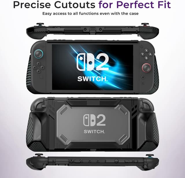 Detalle de RaceGT Protective Case for Nintendo Switch 2 (2025) – Transparent Back, Anti-Scratch PC & TPU, Dockable Cover