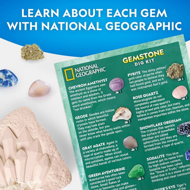 Detalle de National Geographic Gemstone Dig Kit (Blue Marble) — Dig Up 10 Real Gemstones and Crystals for Kids
