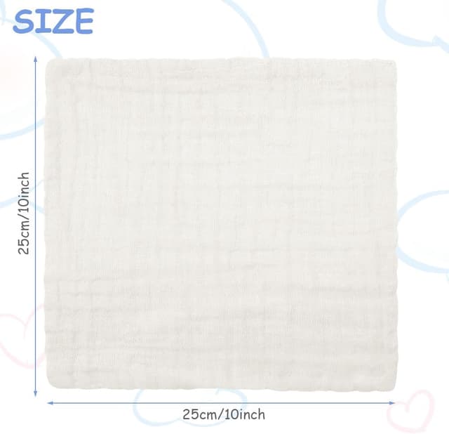 Detalle 2 de Aolso Mussole Neonato in cotone 8 asciugamani 30x30 cm bianco