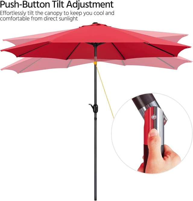 Detalle de Yaheetech Ombrellone da giardino esterno portatile inclinabile con manovella e protezione UV, rosso