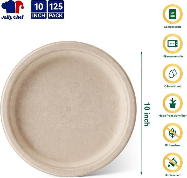 Thumbnail 1 de JOLLY CHEF Heavy Duty Compostable Plates 10in